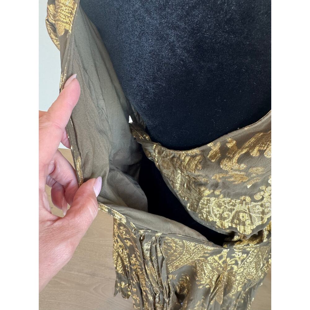Diane von Furstenberg Brown and Gold Metallic Wrap Dress - Picture 12 of 13